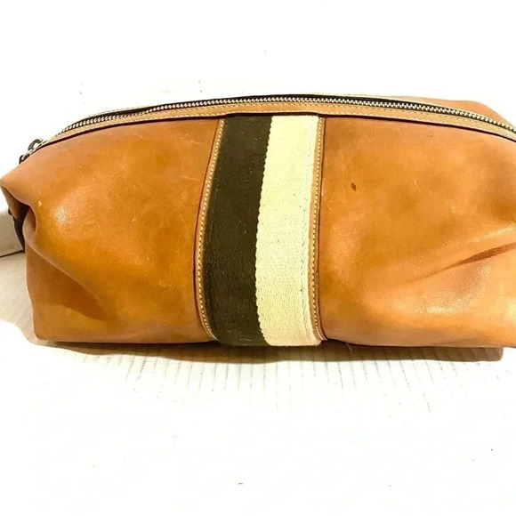 Coach vintage brown unisex striped toiletry travel make up bag - Picture 2 of 8